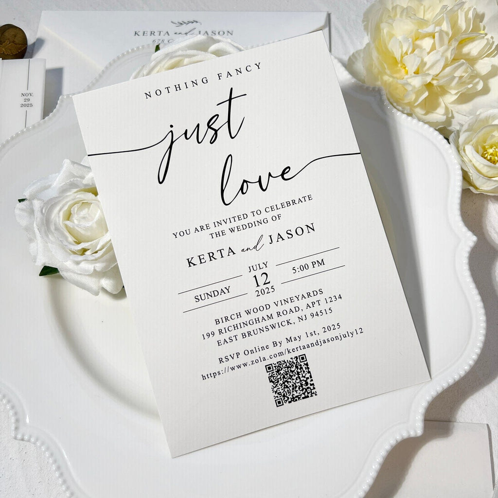 Minimalist Photo Printed Vellum Wedding Invitation, Personalized QR Code Invitation, Neutral White Wedding Invites Picky Bride 