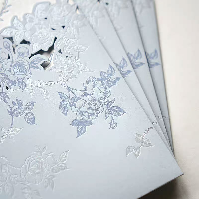 Pastel Blue Pocket Wedding Invitation, Elegant Laser Cut Floral Pocket, Customized Wedding Ceremony Supplies Picky Bride 