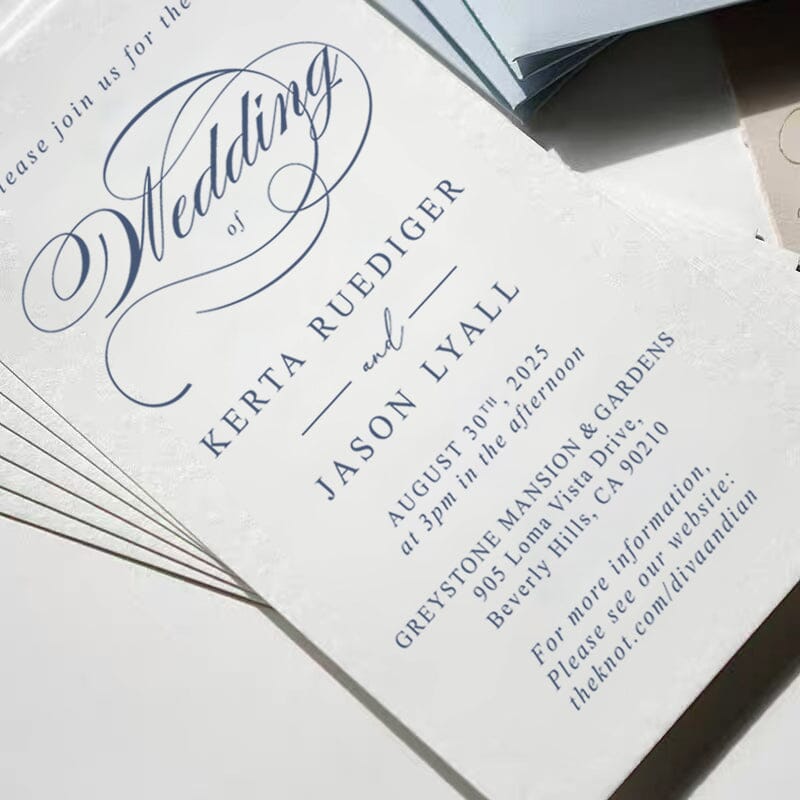 Pastel Blue Pocket Wedding Invitation, Elegant Laser Cut Floral Pocket, Customized Wedding Ceremony Supplies Picky Bride 