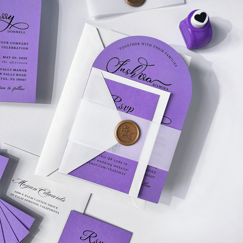 Purple Arch Wedding Invitation Elegant, Lavender Wedding Invite Cards with Gold Wax Seal, Modern Arched Wedding Invitations and RSVP Cards Wedding Ceremony Supplies Picky Bride 