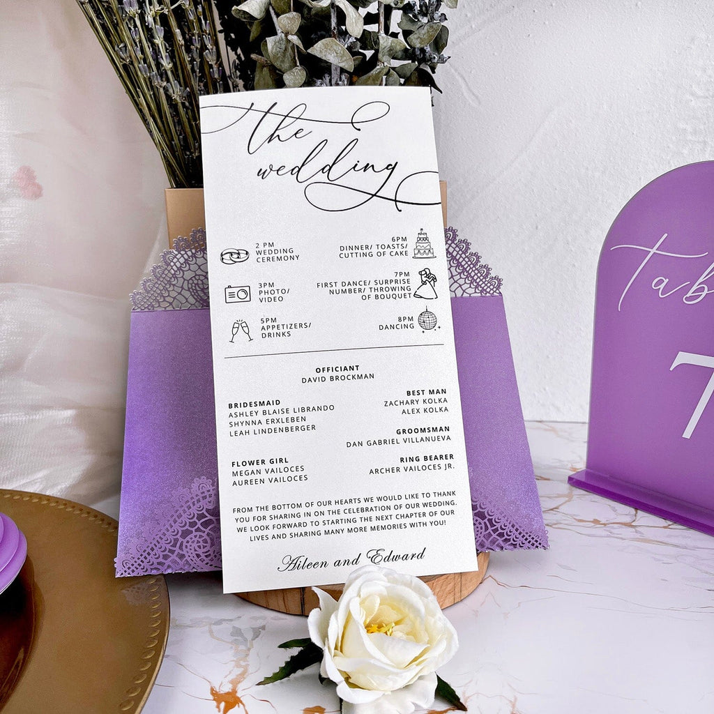 Purple Lace Wedding Invitation Bundle, Lavender Invitations Card for Romantic Wedding, Custom Elegant Lilac Wedding Ceremony Program Wedding Ceremony Supplies Picky Bride 