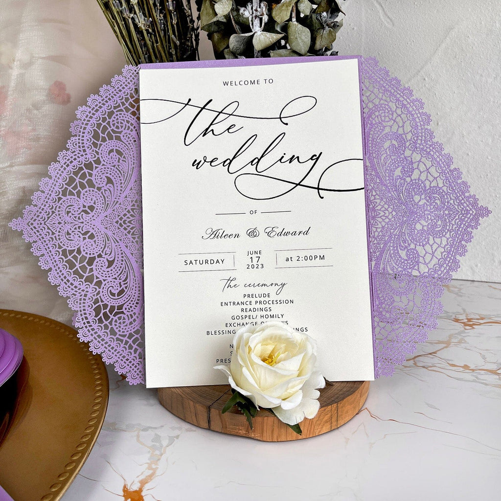 Purple Lace Wedding Invitation Bundle, Lavender Invitations Card for Romantic Wedding, Custom Elegant Lilac Wedding Ceremony Program Wedding Ceremony Supplies Picky Bride 