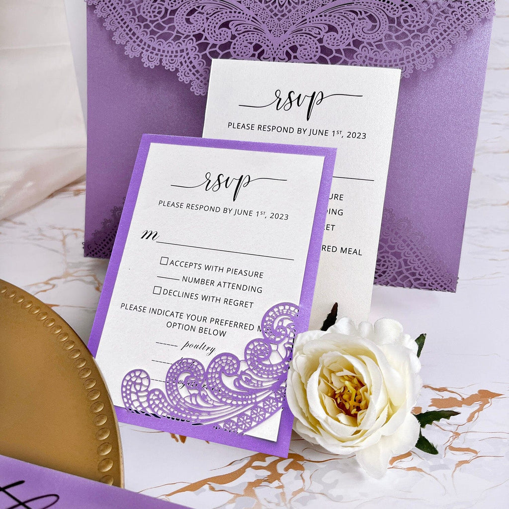 Purple Lace Wedding Invitation Bundle, Lavender Invitations Card for Romantic Wedding, Custom Elegant Lilac Wedding Ceremony Program Wedding Ceremony Supplies Picky Bride 