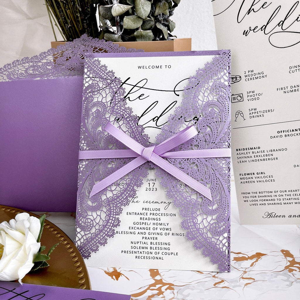 Purple Lace Wedding Invitation Bundle, Lavender Invitations Card for Romantic Wedding, Custom Elegant Lilac Wedding Ceremony Program Wedding Ceremony Supplies Picky Bride 