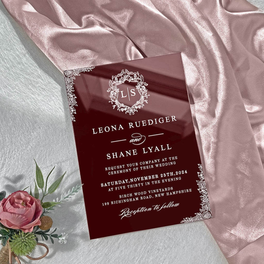 Rose Gold Mirror Acrylic Wedding Invitations, Elegant Blush Pink Pocket Wedding Invites with QR Code RSVP, Personalized Monogram and Wax Seal Wedding Ceremony Supplies Picky Bride 