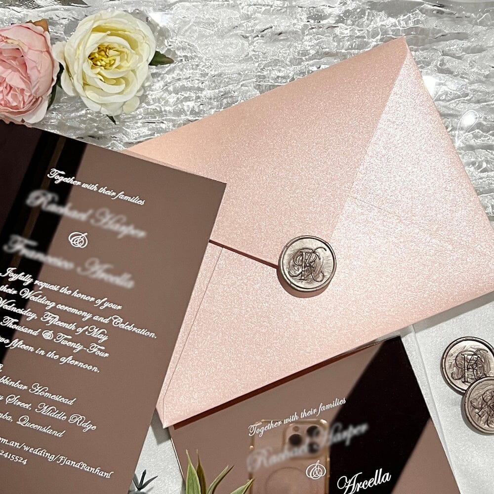 Rose Gold Mirror Wedding Invitation and Monogram Wax Seal, Luxury Acrylic Invitations Wedding Ceremony Supplies Picky Bride 