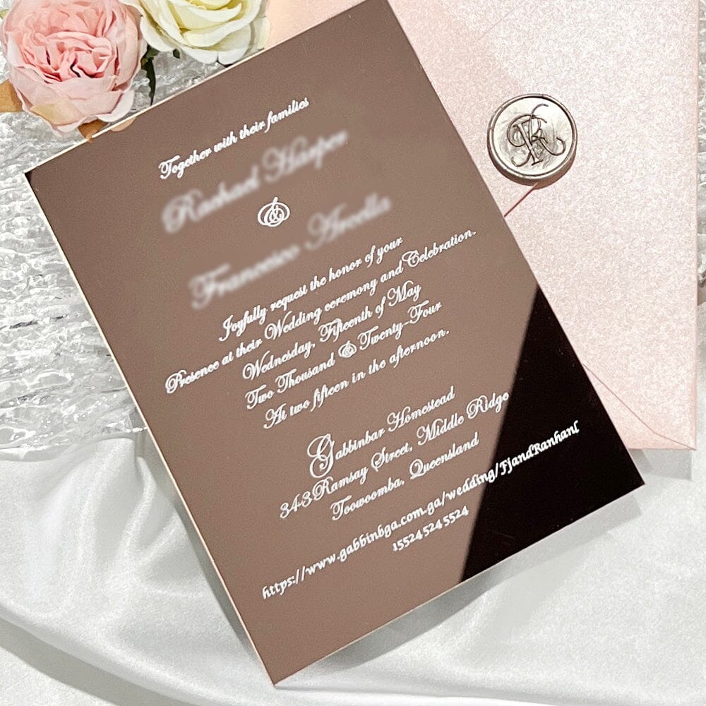 Rose Gold Mirror Wedding Invitation and Monogram Wax Seal, Luxury Acrylic Invitations Wedding Ceremony Supplies Picky Bride 