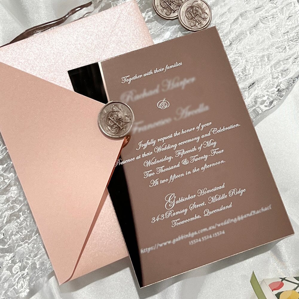 Rose Gold Mirror Wedding Invitation and Monogram Wax Seal, Luxury Acrylic Invitations Wedding Ceremony Supplies Picky Bride 