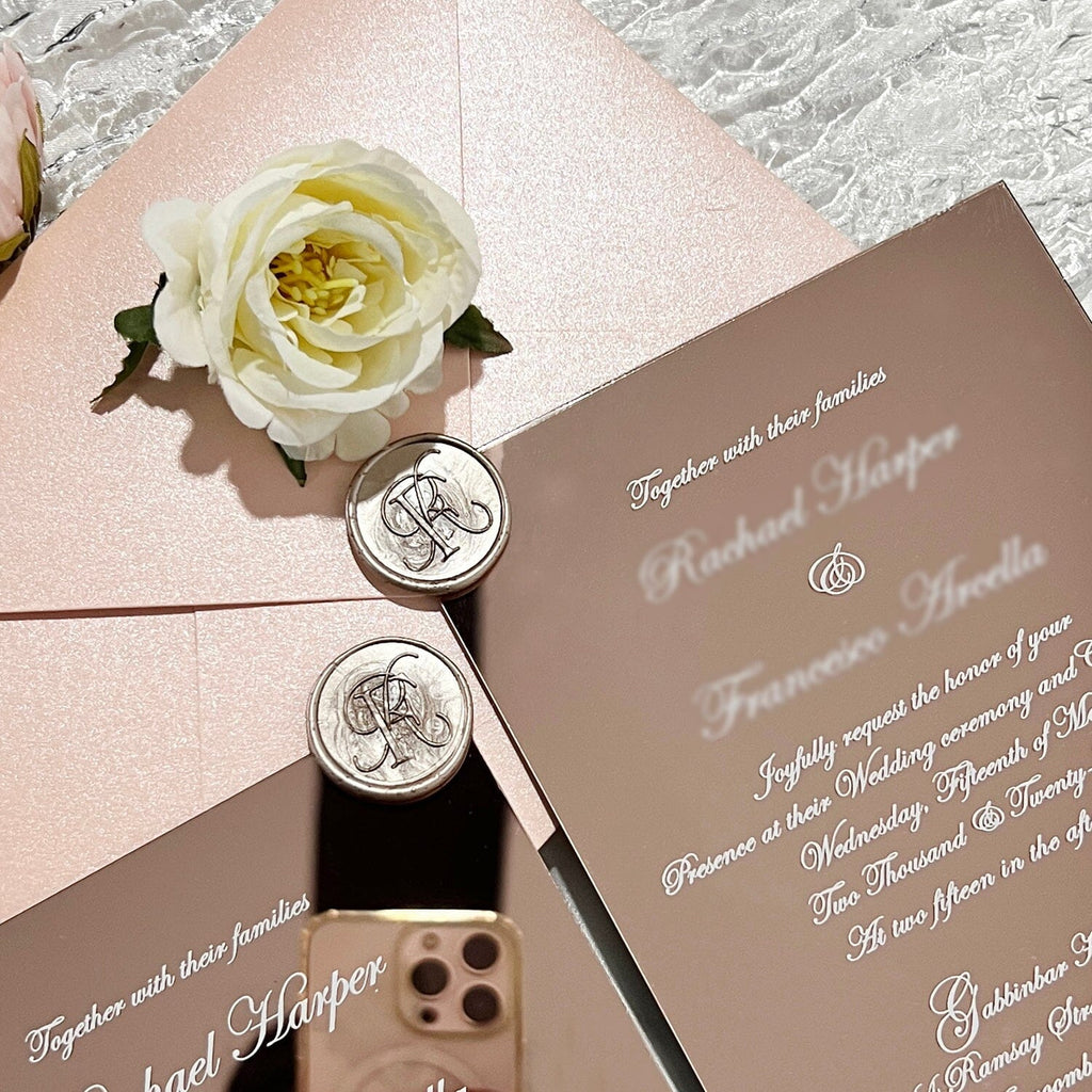 Rose Gold Mirror Wedding Invitation and Monogram Wax Seal, Luxury Acrylic Invitations Wedding Ceremony Supplies Picky Bride 