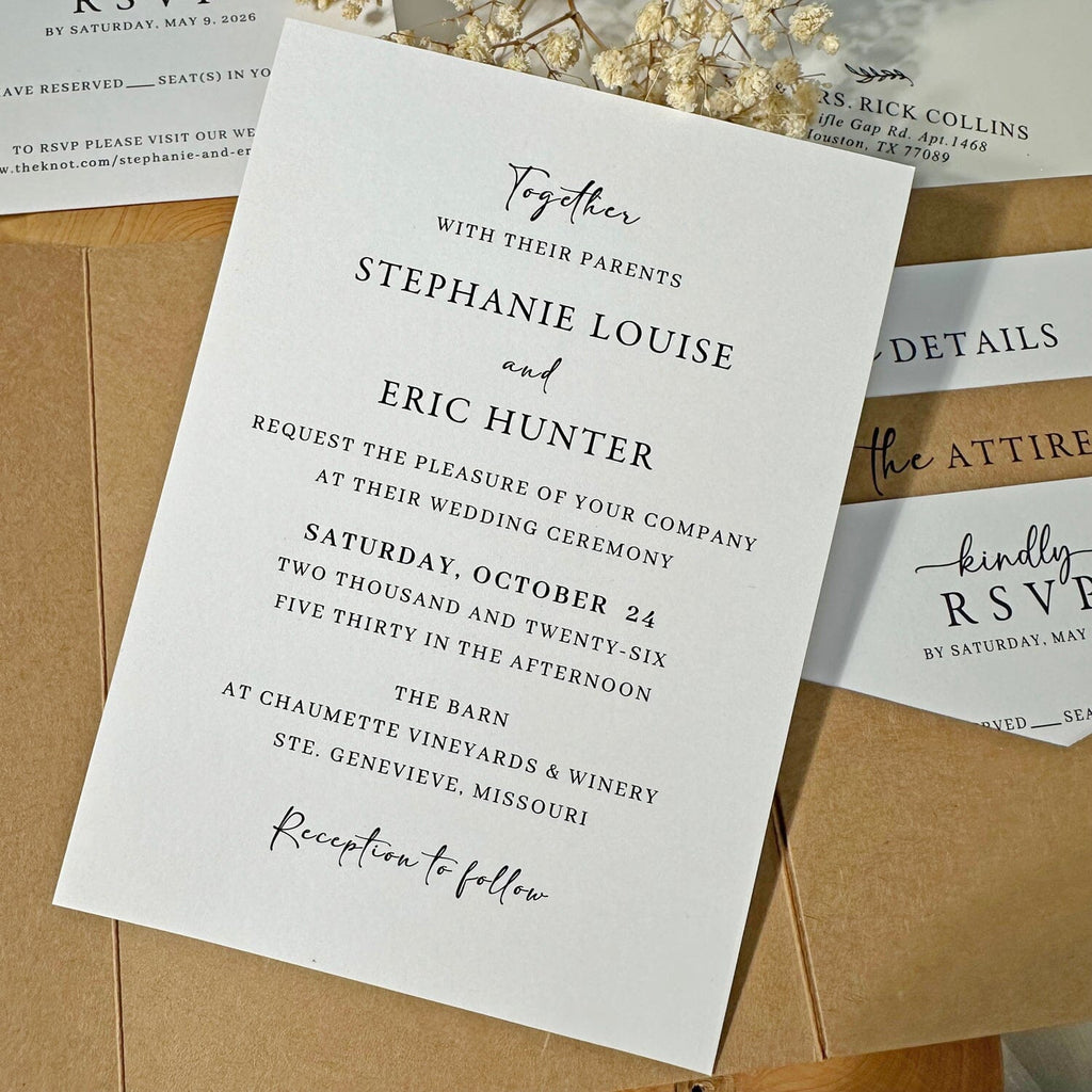 Rustic Kraft Pocket Wedding Invitation Set, Handmade Botanical Invites with Wax Seals, Matching RSVP and Detail Cards Wedding Ceremony Supplies Picky Bride 