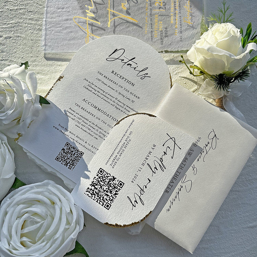 Sage Green and Gold Arch Acrylic Wedding Invitations, Elegant Handmade Botany and Wax Seal Invitation, Botanical Multiple Choice Wedding Ceremony Supplies Picky Bride 