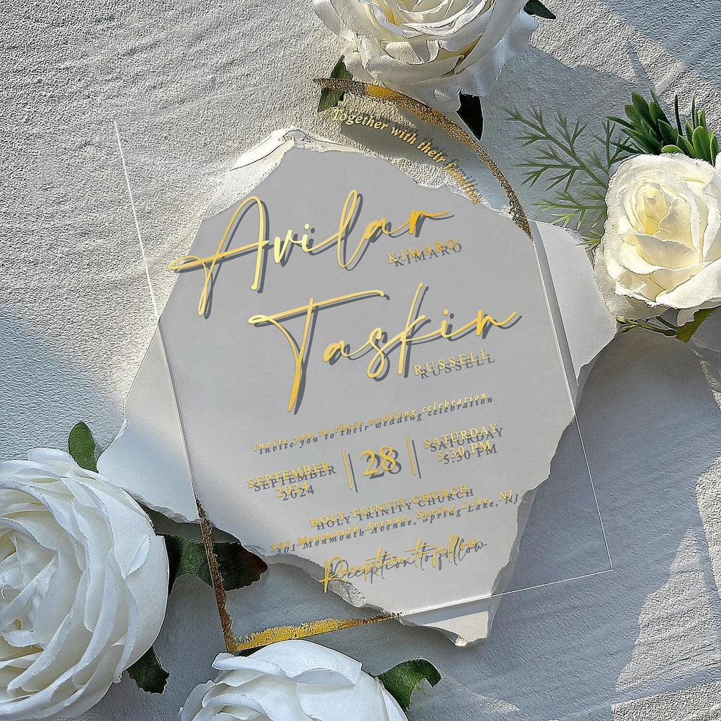 Sage Green and Gold Arch Acrylic Wedding Invitations, Elegant Handmade Botany and Wax Seal Invitation, Botanical Multiple Choice Wedding Ceremony Supplies Picky Bride 
