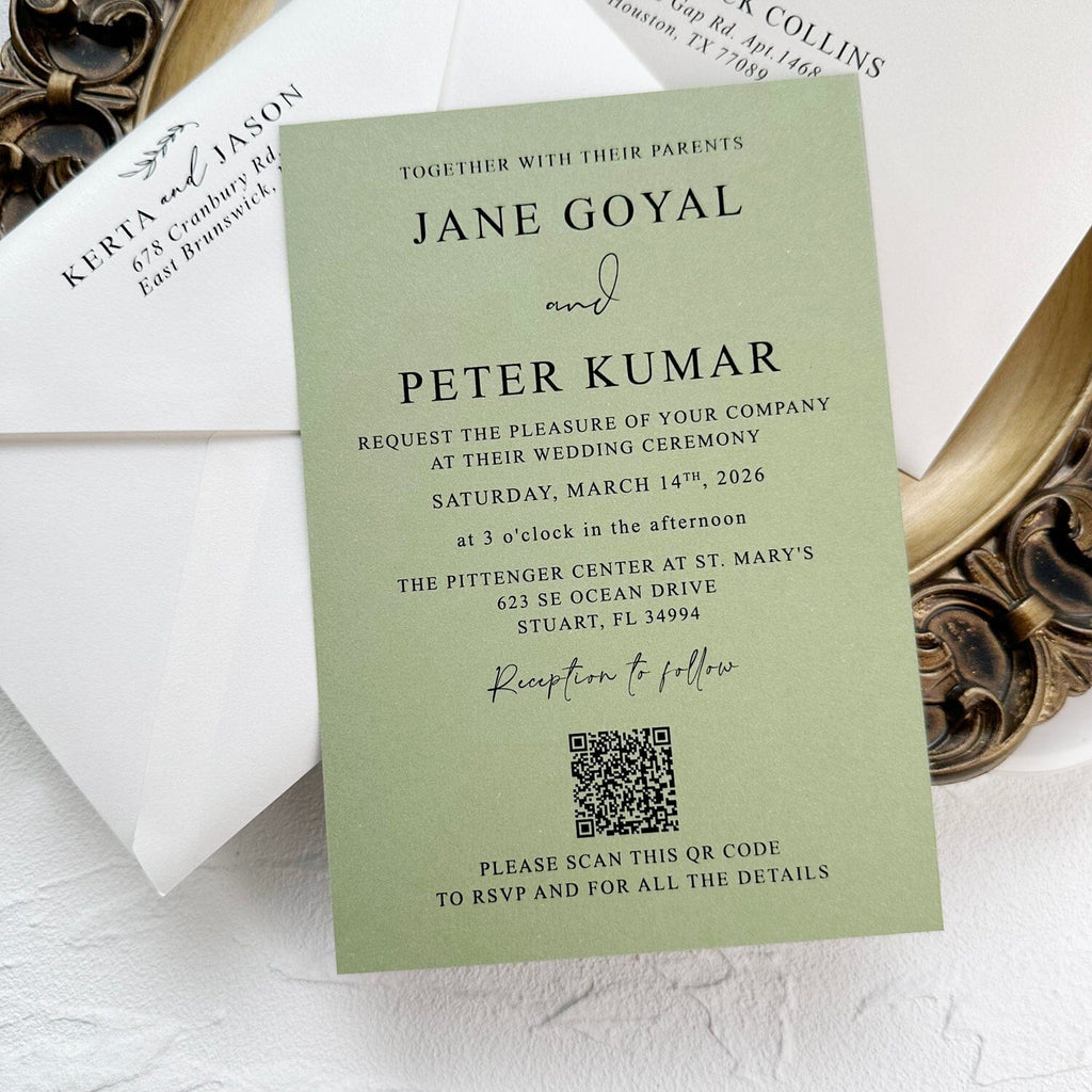 Sage Green and Ivory Lace Wedding Invitations, Elegant Lace Laser Cut Wraps, QR Code Invites, Gold Wax Seal Wedding Ceremony Supplies Picky Bride 