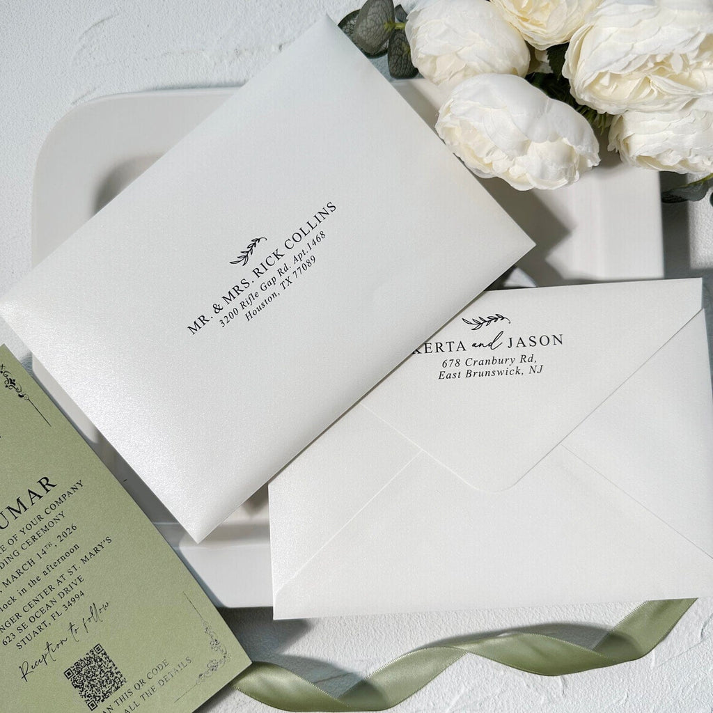 Sage Green and Ivory Lace Wedding Invitations, Laser Cut Covers, Elegant Green Silk Ribbon Bow, QR Code Invites Wedding Ceremony Supplies Picky Bride 