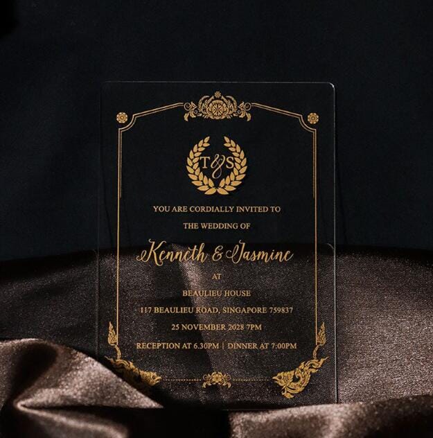 Silver Acrylic Mirror Invitation and 3D Wedding Logo, Vellum Wedding Invites, Elegant White Ink Invitations Picky Bride 