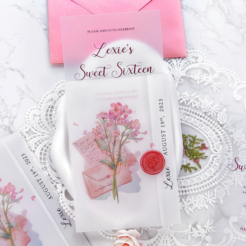Sweet Sixteen Invitations, 16th Birthday Invitation, Quinceanera Princess Invitation, Pink Flower Invite Cards Wedding Ceremony Supplies Picky Bride 