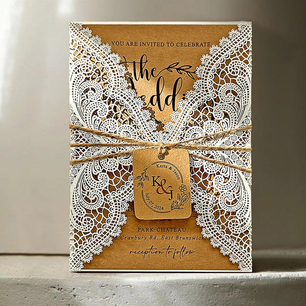 Vintage Lace Wedding Invitation Set, Rustic Wedding Invites with RSVP Cards, Detail Cards Wedding Ceremony Supplies Picky Bride 