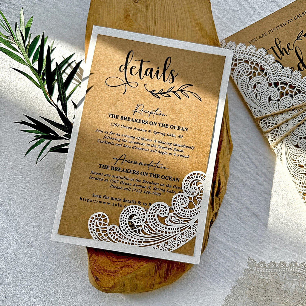Vintage Lace Wedding Invitation Set, Rustic Wedding Invites with RSVP Cards, Detail Cards Wedding Ceremony Supplies Picky Bride 