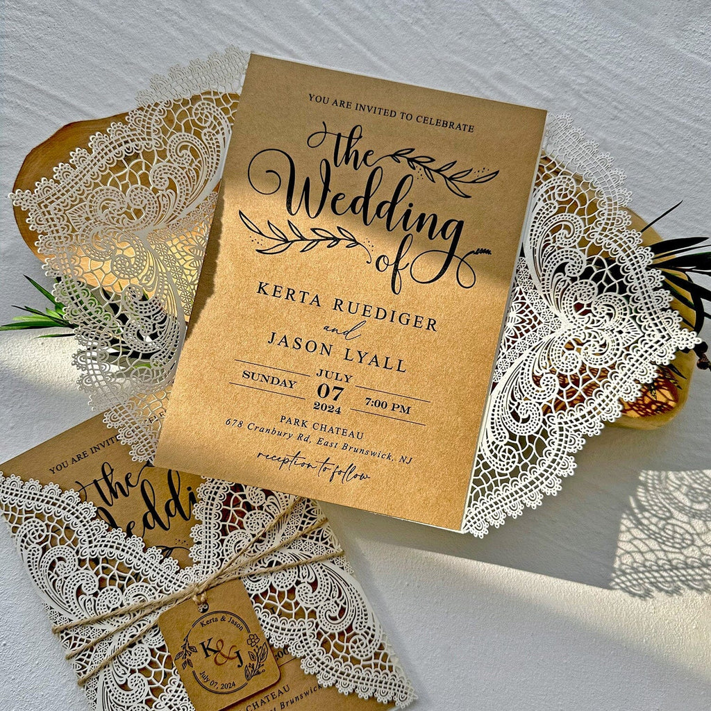 Vintage Lace Wedding Invitation Set, Rustic Wedding Invites with RSVP Cards, Detail Cards Wedding Ceremony Supplies Picky Bride 