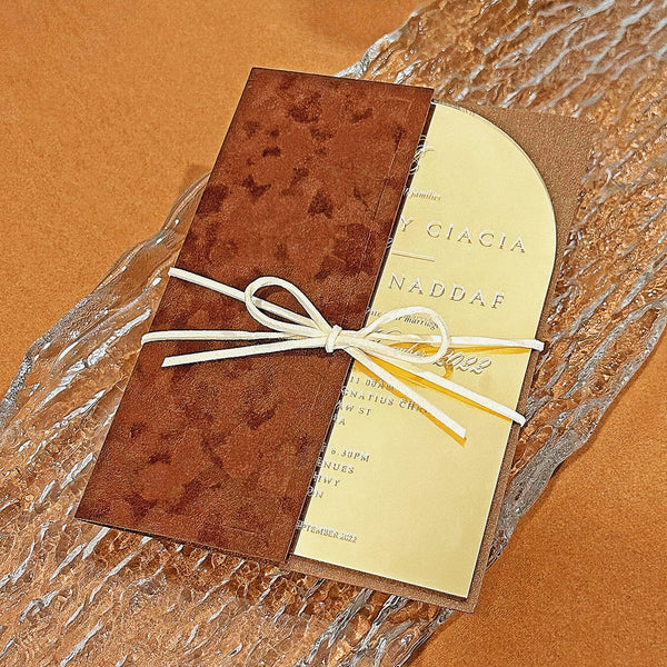 Vintage Velvet Pocket Gold Mirror Acrylic Wedding Invitations with RSVP Cards, Fall Burnt Orange Wedding Theme Wedding Ceremony Supplies Picky Bride 