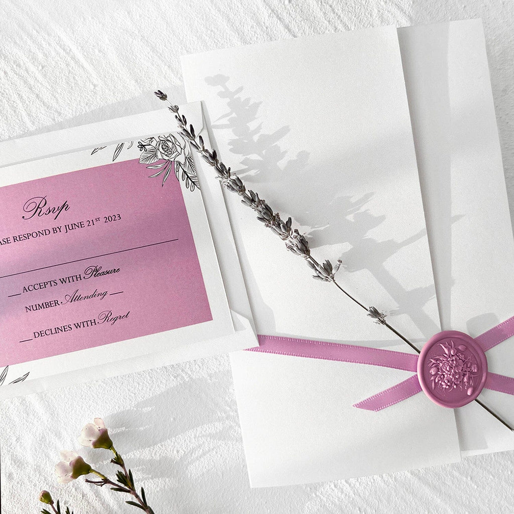 White and Lilac Pocket Wedding Invitation Suite, Elegant Lavender Tri- Fold Wedding Invitations, Purple Wedding Invites with RSVP Cards Wedding Ceremony Supplies Picky Bride 