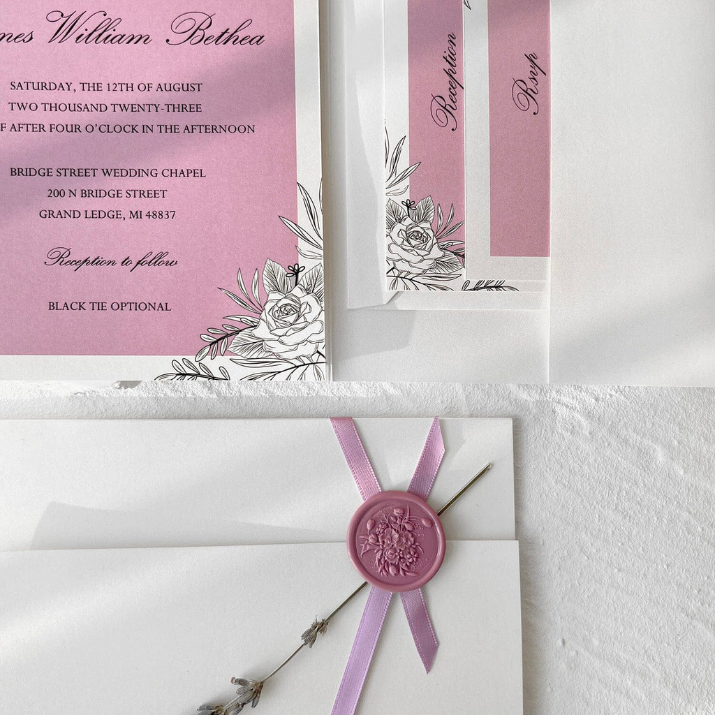 White and Lilac Pocket Wedding Invitation Suite, Elegant Lavender Tri- Fold Wedding Invitations, Purple Wedding Invites with RSVP Cards Wedding Ceremony Supplies Picky Bride 