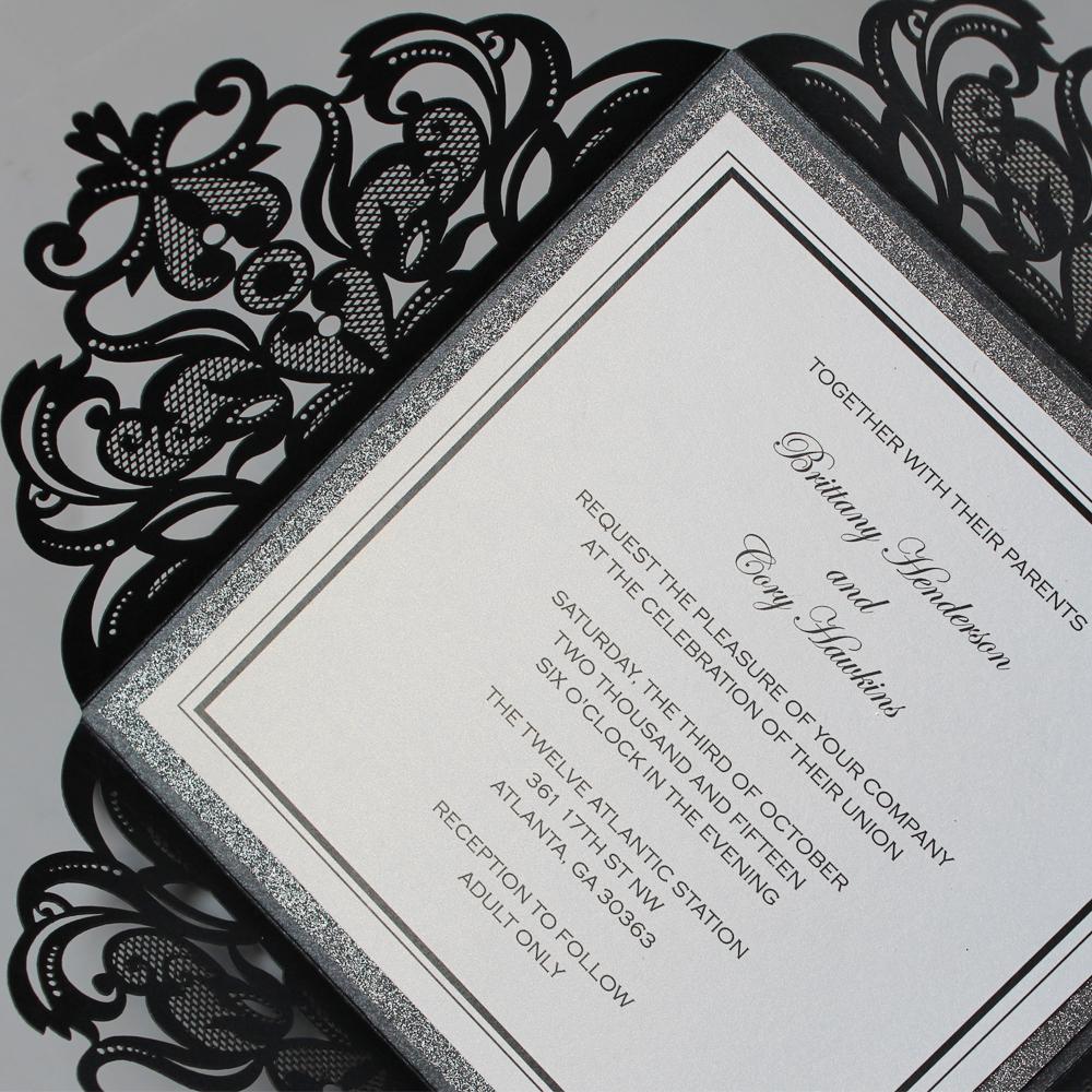 15 x 15cm Black Invitation for Luxury Wedding Theme Bridal Shower Invitation Cards Business Invited Silver Glitter Paper Picky Bride 