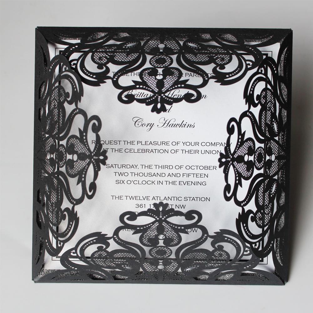 15 x 15cm Black Invitation for Luxury Wedding Theme Bridal Shower Invitation Cards Business Invited Silver Glitter Paper Picky Bride 