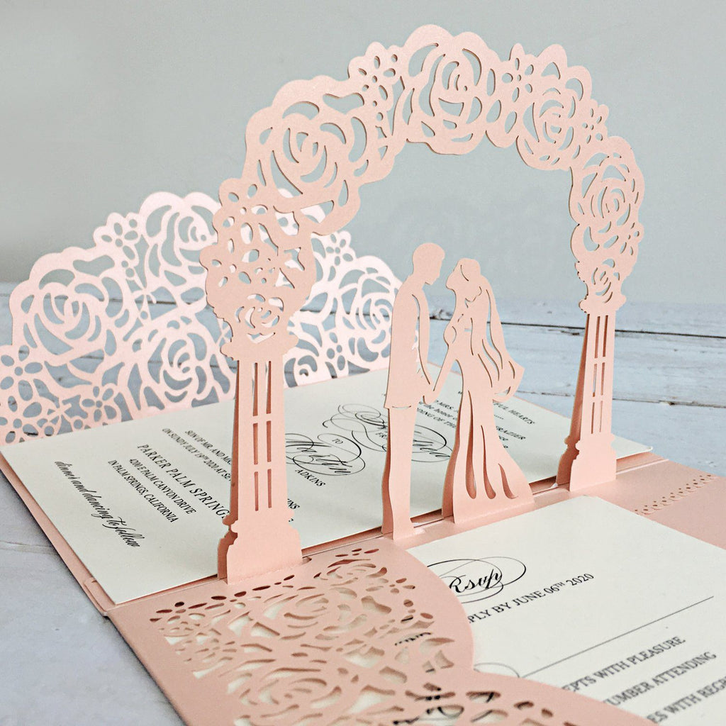 3D Pale Pink Customized Invitations with RSVP Cards for Wedding, Unique Invite Cards Picky Bride 