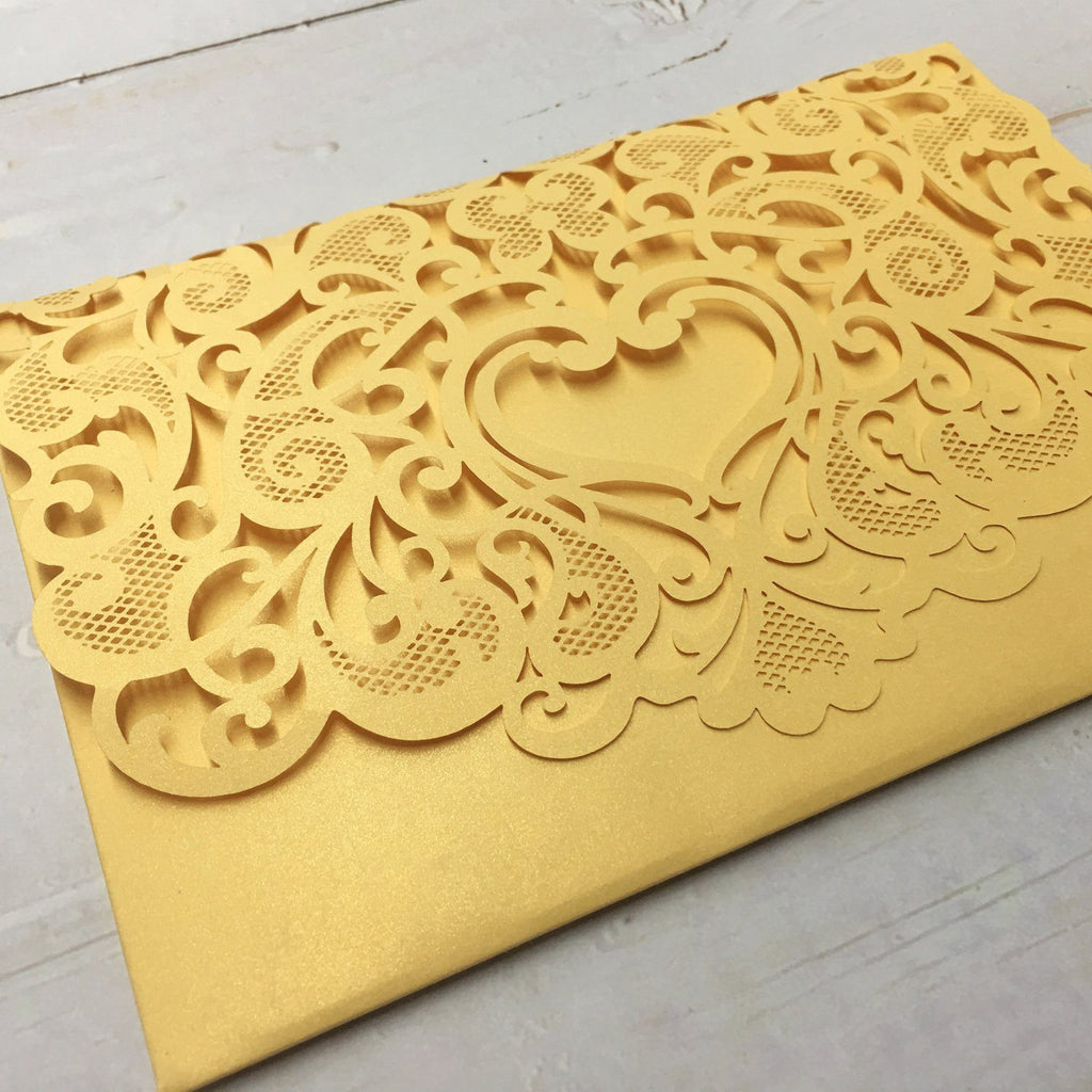 3D Yellow Gold Invitations with RSVP Cards, Couple Wedding Invite Cards Picky Bride 