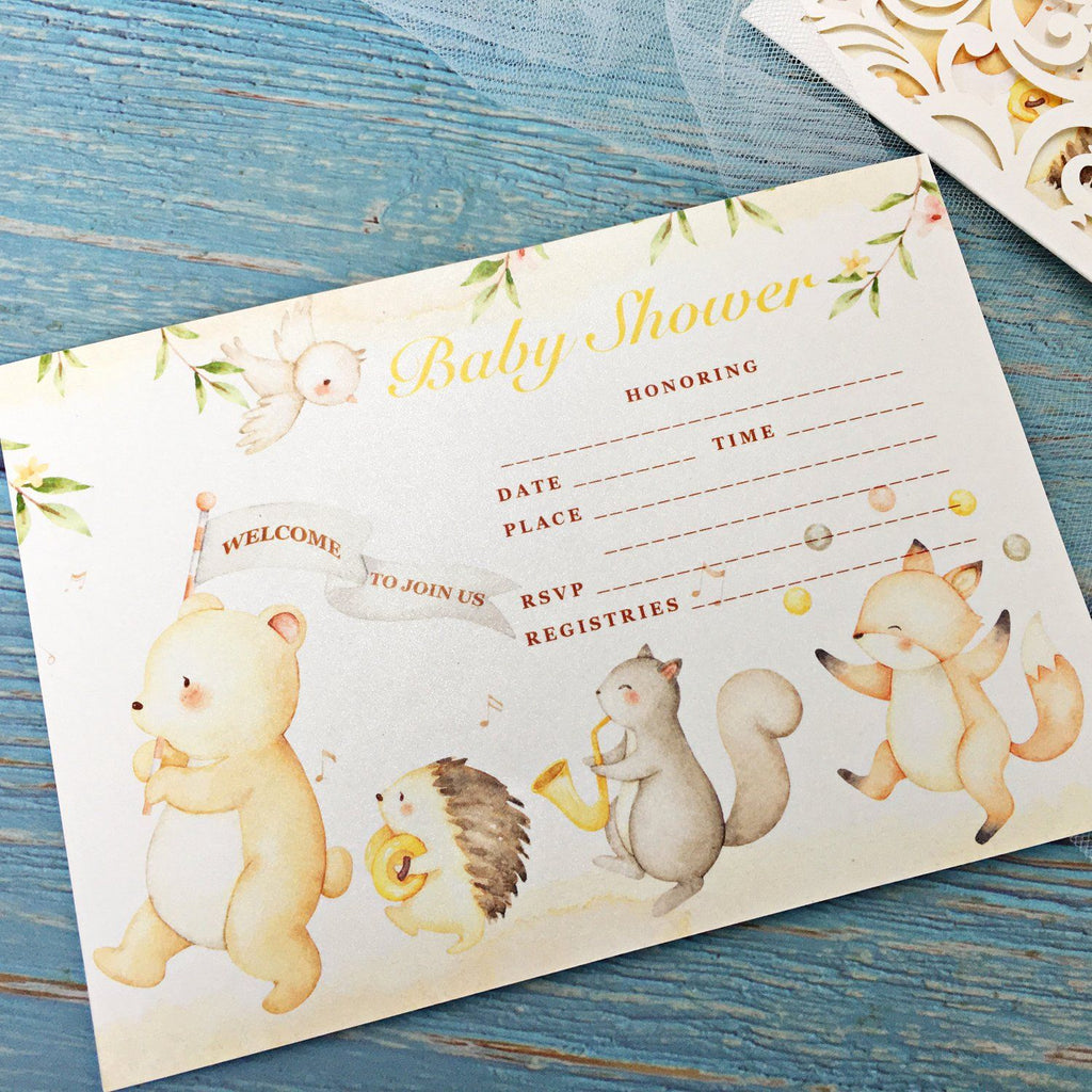 Baby Shower Invitations, Woodland Animals with Envelopes, Blank Fill in 5x7 Cards, Perfect for Baby Boys and Baby Girls Picky Bride 