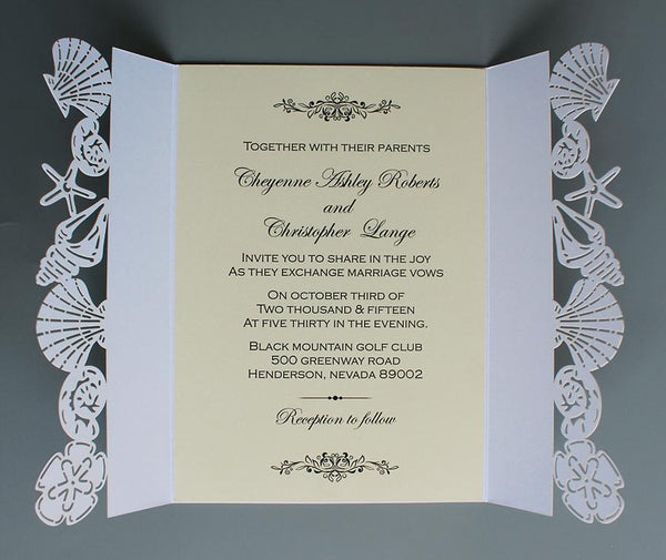 Beach Wedding Invitation with Shells Starfish Design by Picky Bride Picky Bride 