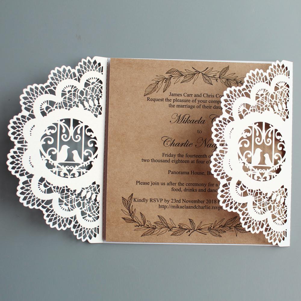 Birdcage Vintage Kraft Paper Invitations Wedding Invite Cards Picky Bride 