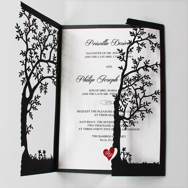 Black Tree Invitations, Red Heart Wedding Invite Cards Picky Bride 