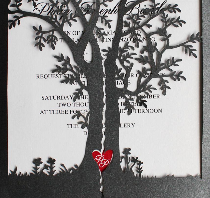 Black Tree Invitations, Red Heart Wedding Invite Cards Picky Bride 