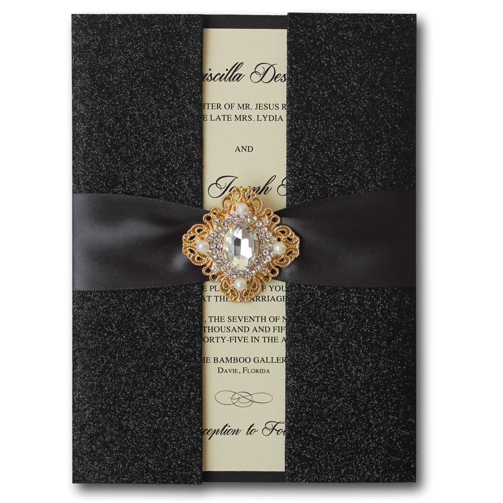 Black Wedding Invitations, Shiny Invitation, 2016 Luxurious Wedding Invitation Card Picky Bride 