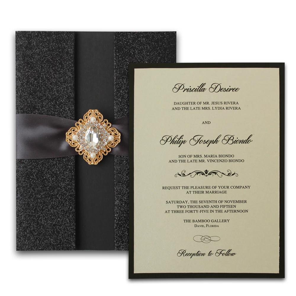 Black Wedding Invitations, Shiny Invitation, 2016 Luxurious Wedding Invitation Card Picky Bride 