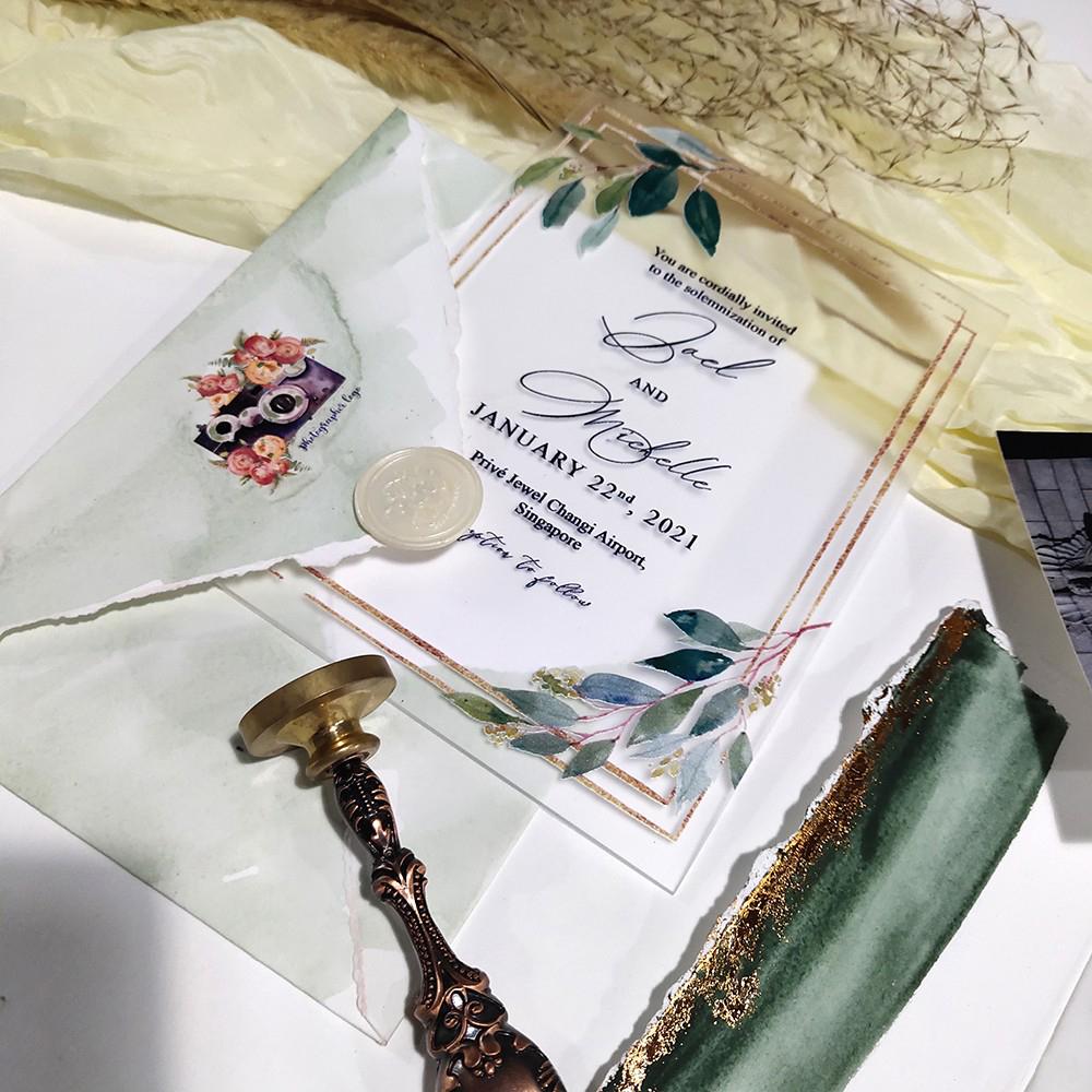 Botanical Frosted Acrylic Wedding Invitations with Envelopes, Customized Invite Wording Picky Bride 