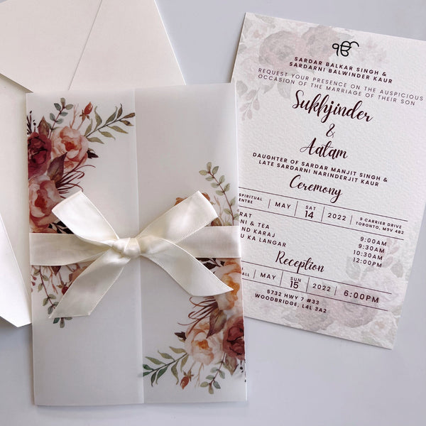 Burgundy Vellum Wedding Invitations with Envelopes, Personalised Elegant Wedding Cards Party & Celebration Picky Bride 