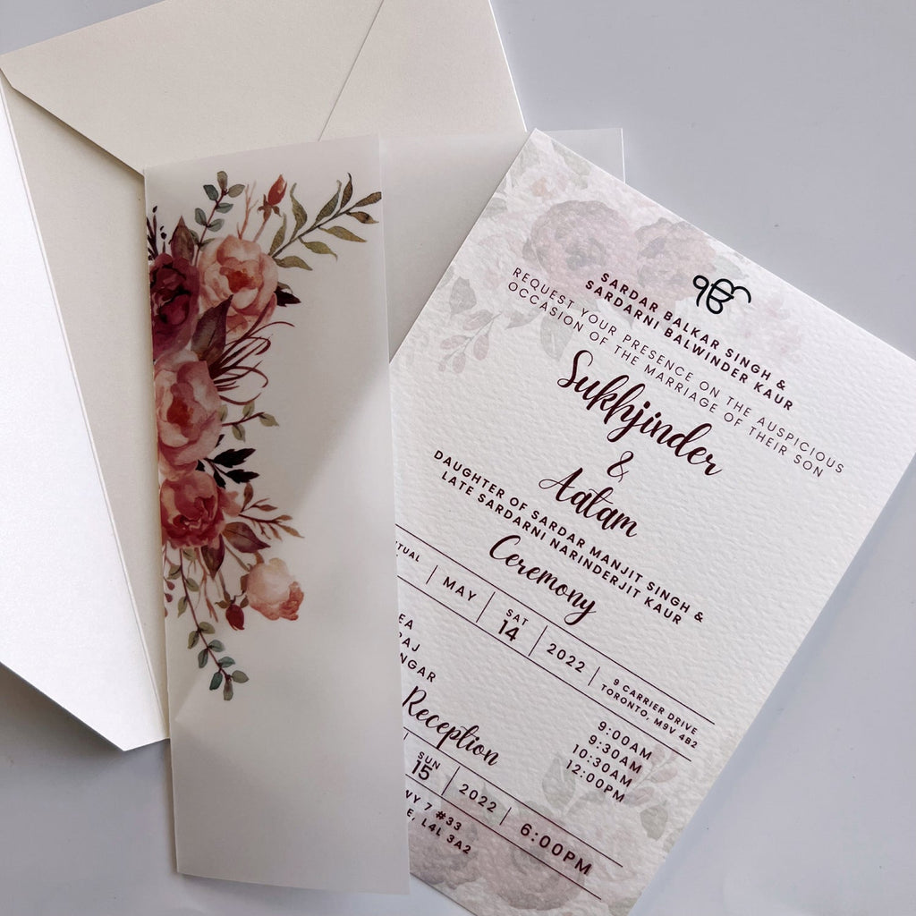 Burgundy Vellum Wedding Invitations with Envelopes, Personalised Elegant Wedding Cards Party & Celebration Picky Bride 