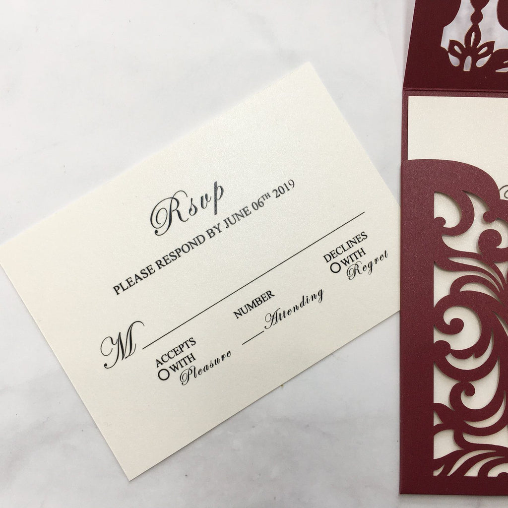 Burgundy Wedding Invitation Set Pocket Wedding Invitations With Burgundy Envelopes Picky Bride 