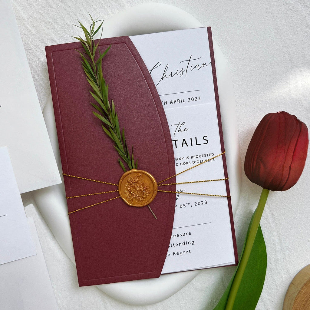 Burgundy Wedding Invitations Set with Wax Seals, RSVP and Details Cards Wedding Ceremony Supplies Picky Bride 