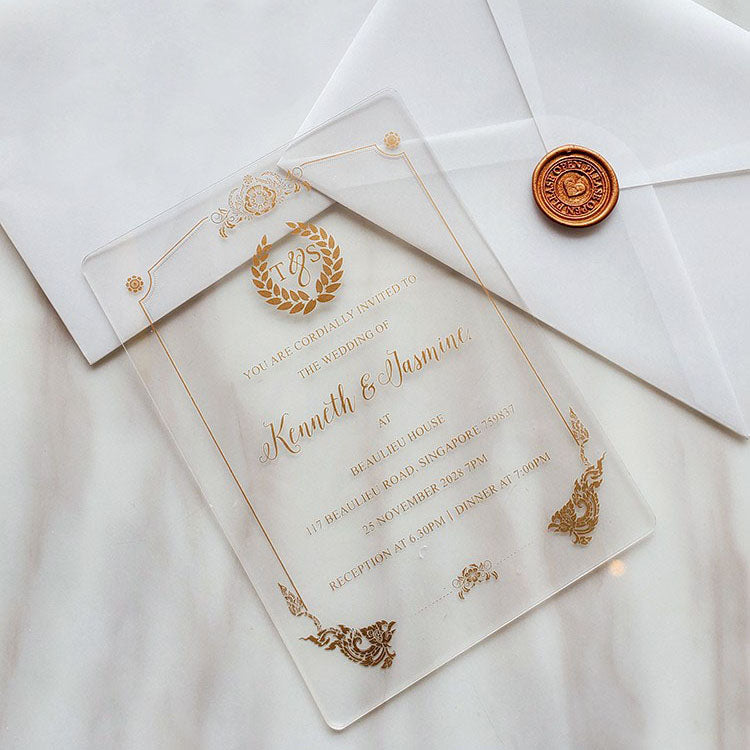 Clear Acrylic Wedding Invitations Customized Monogram Design, Print White or Gold Wedding Ceremony Supplies Picky Bride 