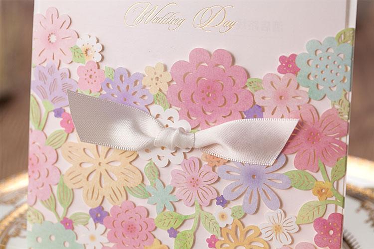 Colorful Flower Wedding Cards; Spring Laser Cut Floral Wedding Invitation Cards - Set of 50pcs Picky Bride 