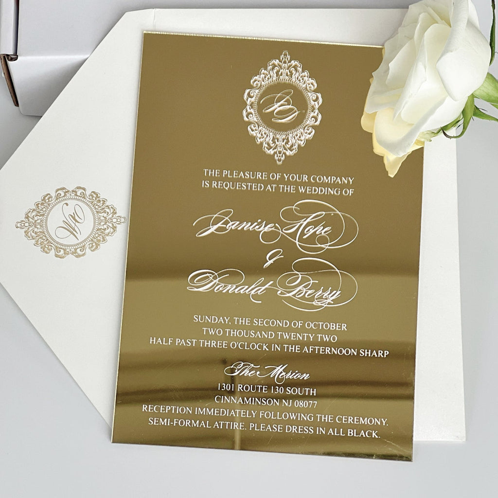 Copy of Gold Mirror Acrylic Wedding Invitations Mirror Invitation Card Luxury Wedding Idea Picky Bride 