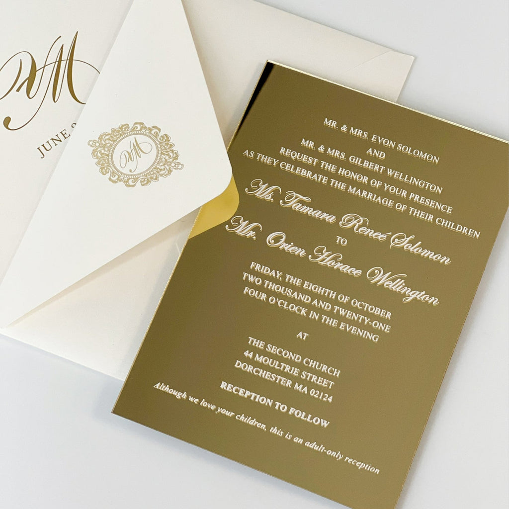 Copy of Gold Mirror Acrylic Wedding Invitations Mirror Invitation Card Luxury Wedding Idea Picky Bride 