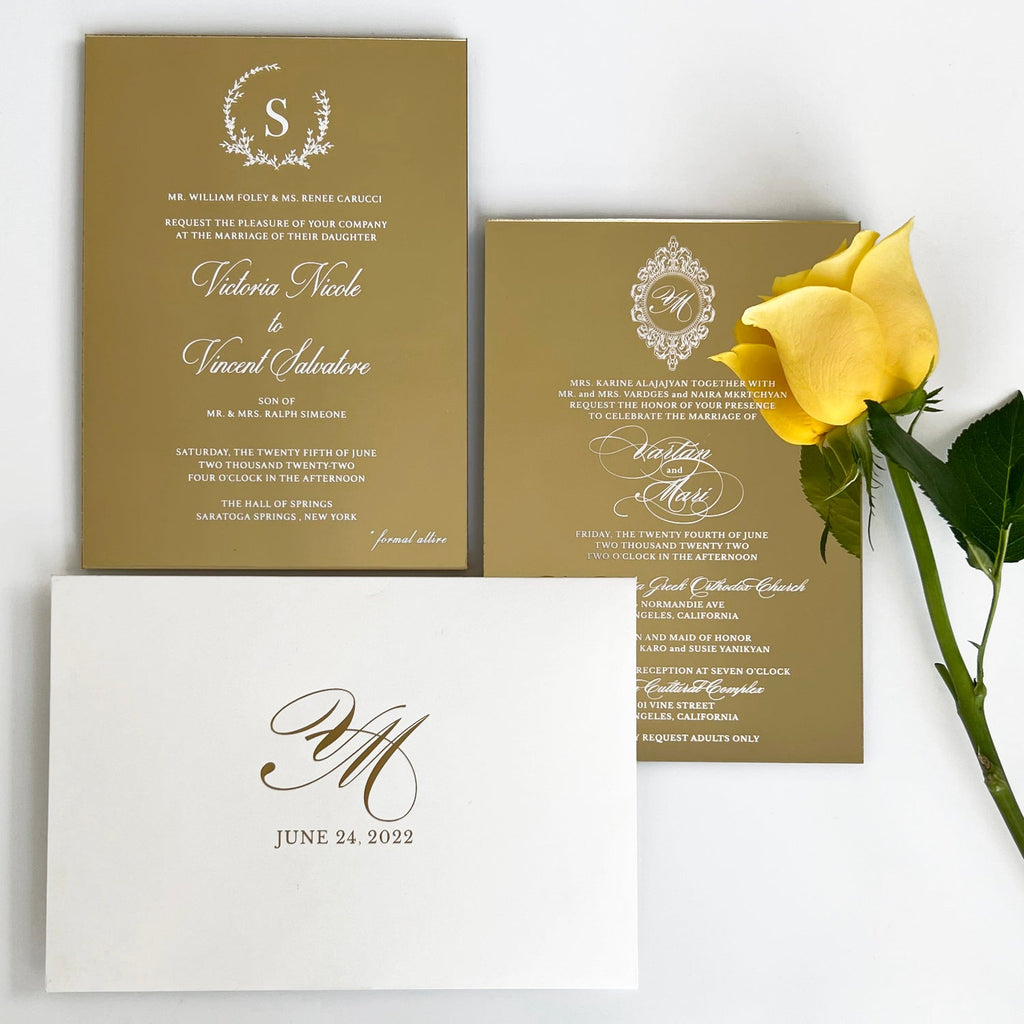 Copy of Gold Mirror Acrylic Wedding Invitations Mirror Invitation Card Luxury Wedding Idea Picky Bride 