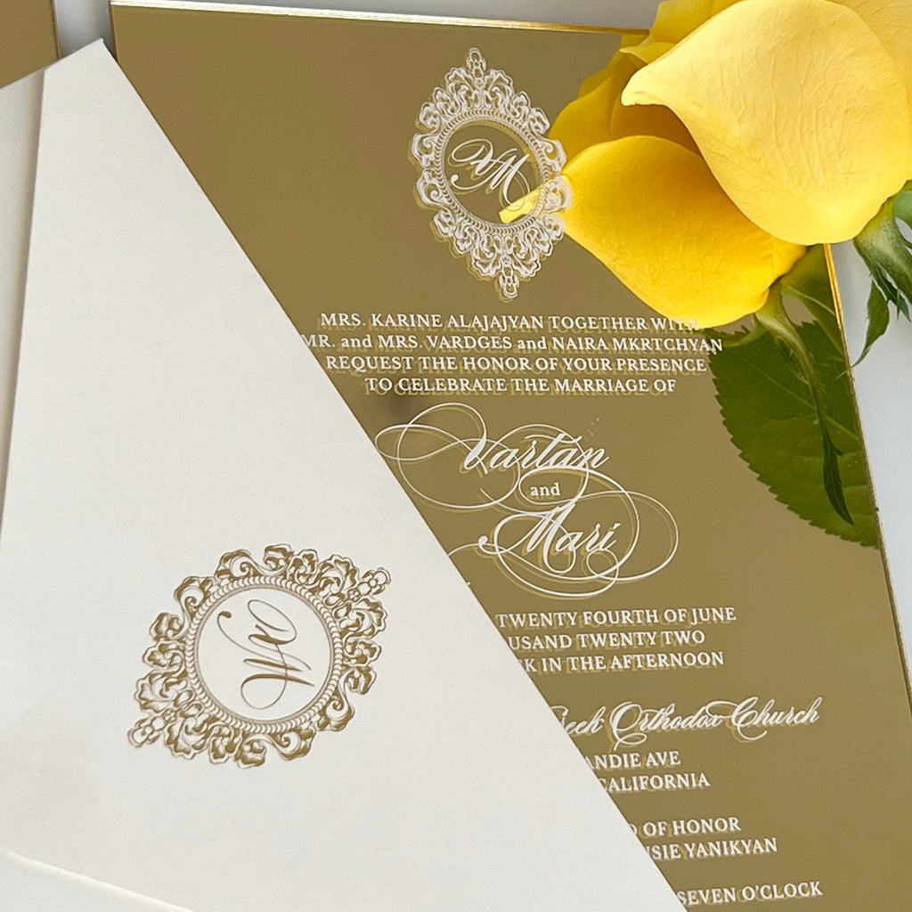 Copy of Gold Mirror Acrylic Wedding Invitations Mirror Invitation Card Luxury Wedding Idea Picky Bride 