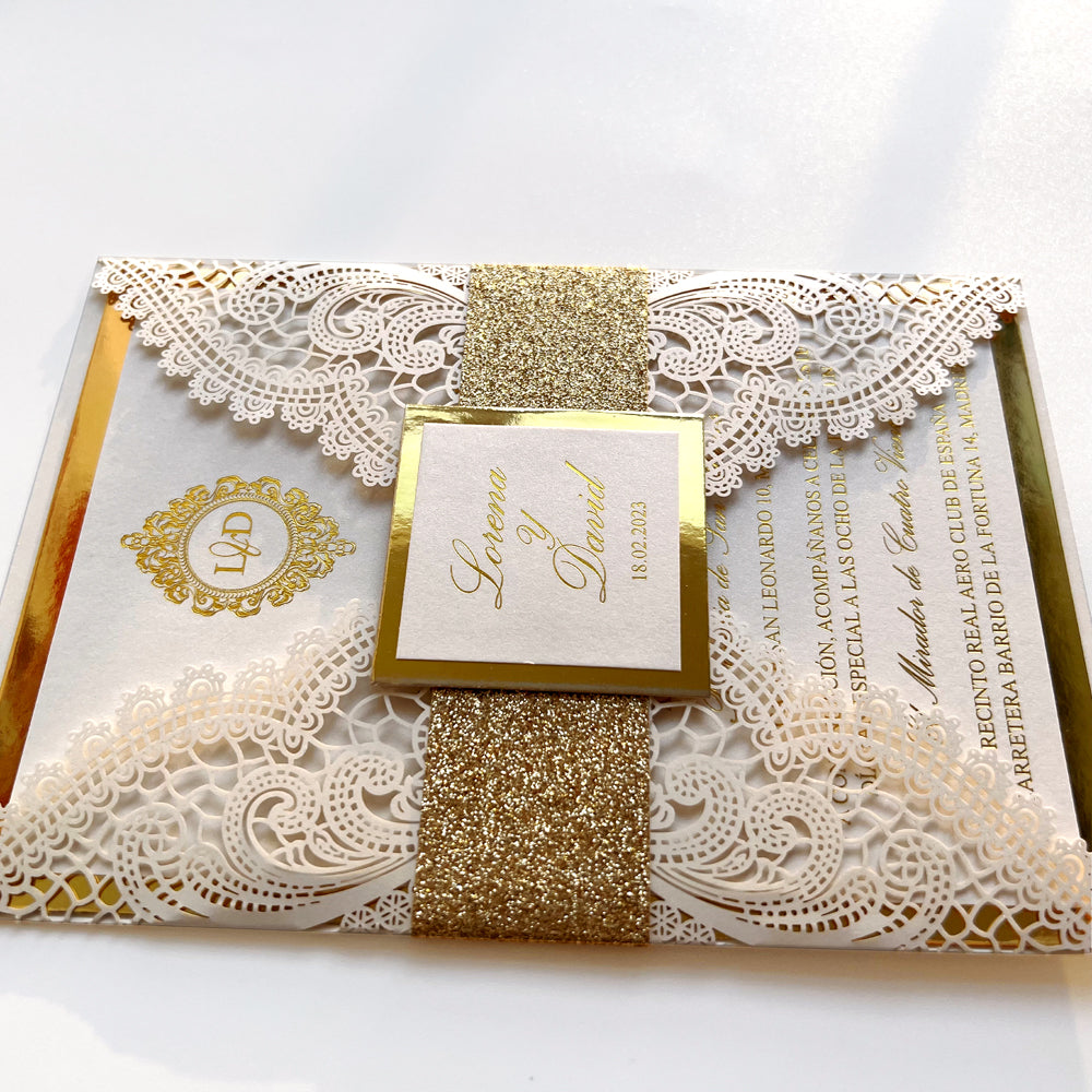 Customized Gold Foil Wedding Invitations with Glitter Bellyband and Envelopes Wedding Ceremony Supplies Picky Bride 