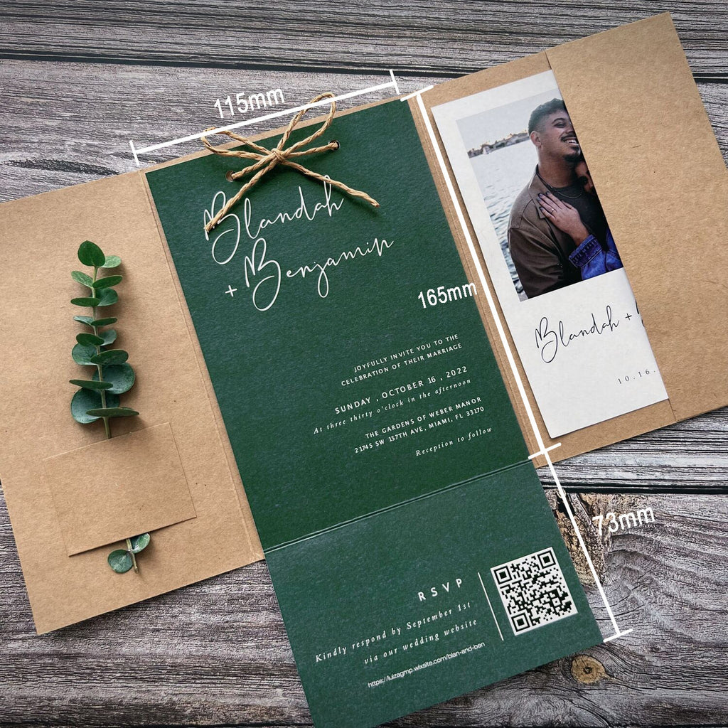 Customized Jungle Green Wedding Invitations, Photo Invitations with QR Code RSVP Info Wedding Ceremony Supplies Picky Bride 